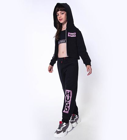 HUGO Cardigan - Cropped - Sort/Rosa m. Print