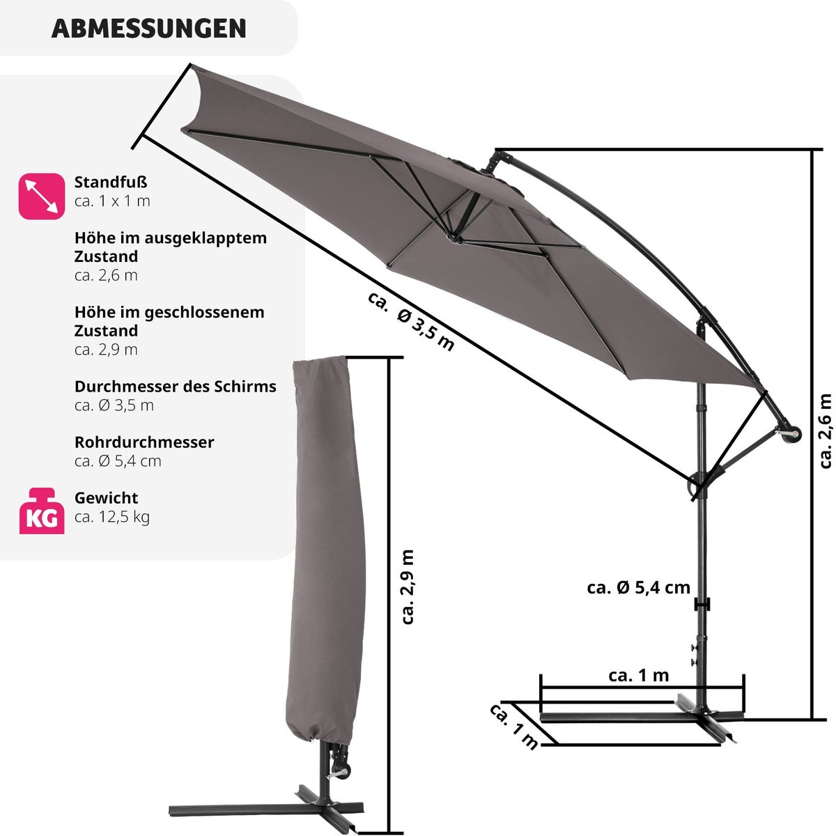 tectake Ciccio parasol Ø 350 cm inclusief beschermhoes