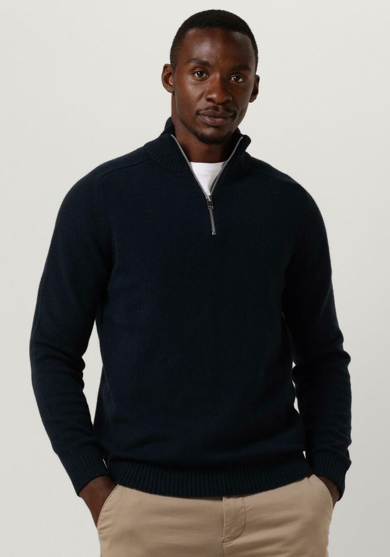SELECTED HOMME donkerblauwe selected homme trui slhreg dan wool-mix zip high neck ow
