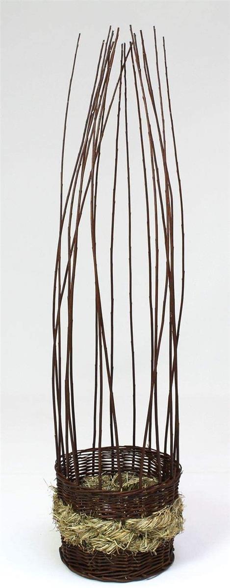 Dekoleisschaft 3x Wilgen- en stroplantmand, bloempot met trellis, plantenbak met klimhulp, tuindecoratie, plantenbak
