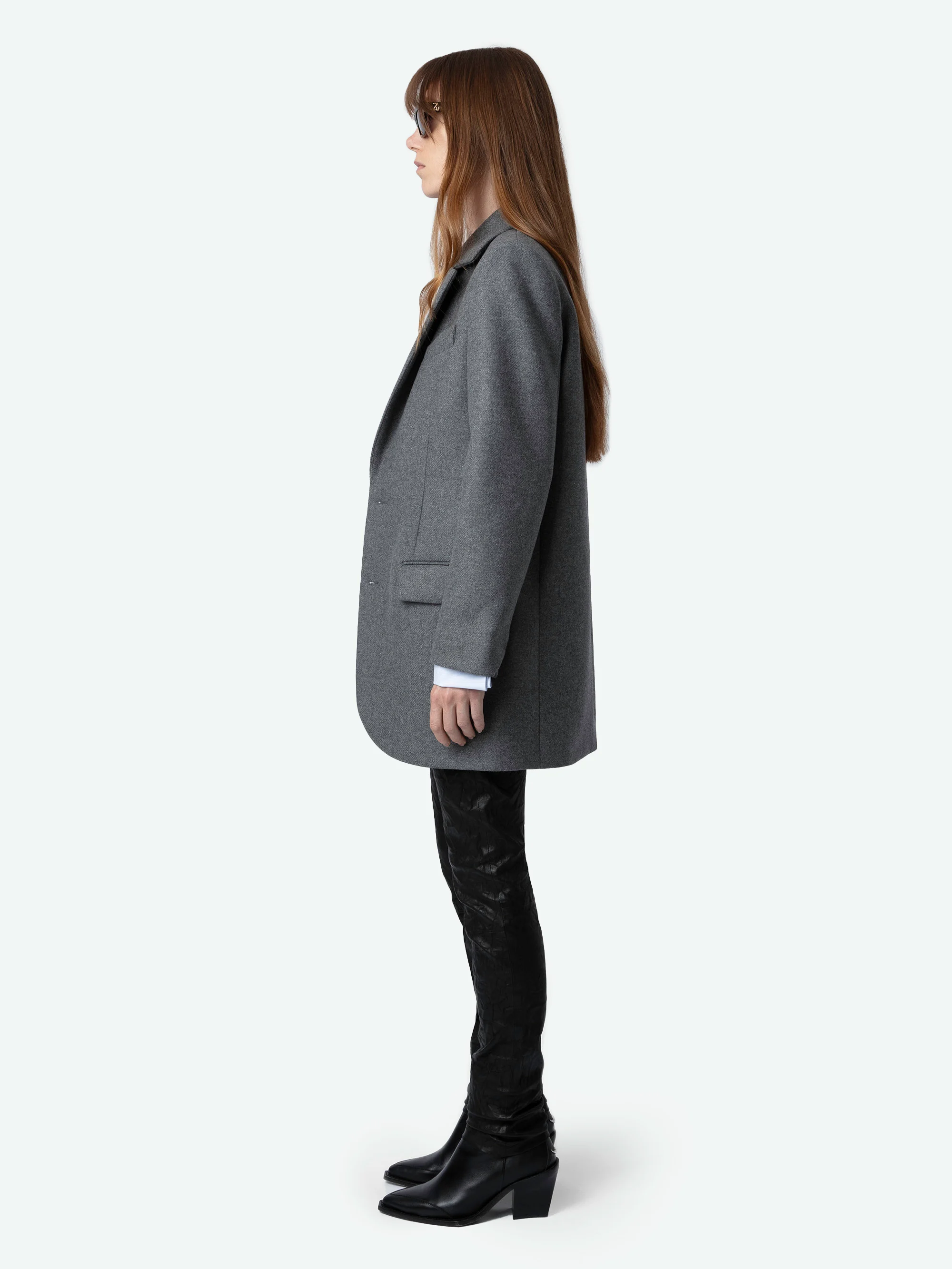 VIOLET - Manteau court col tailleur en laine vierge mélangée | Bleu