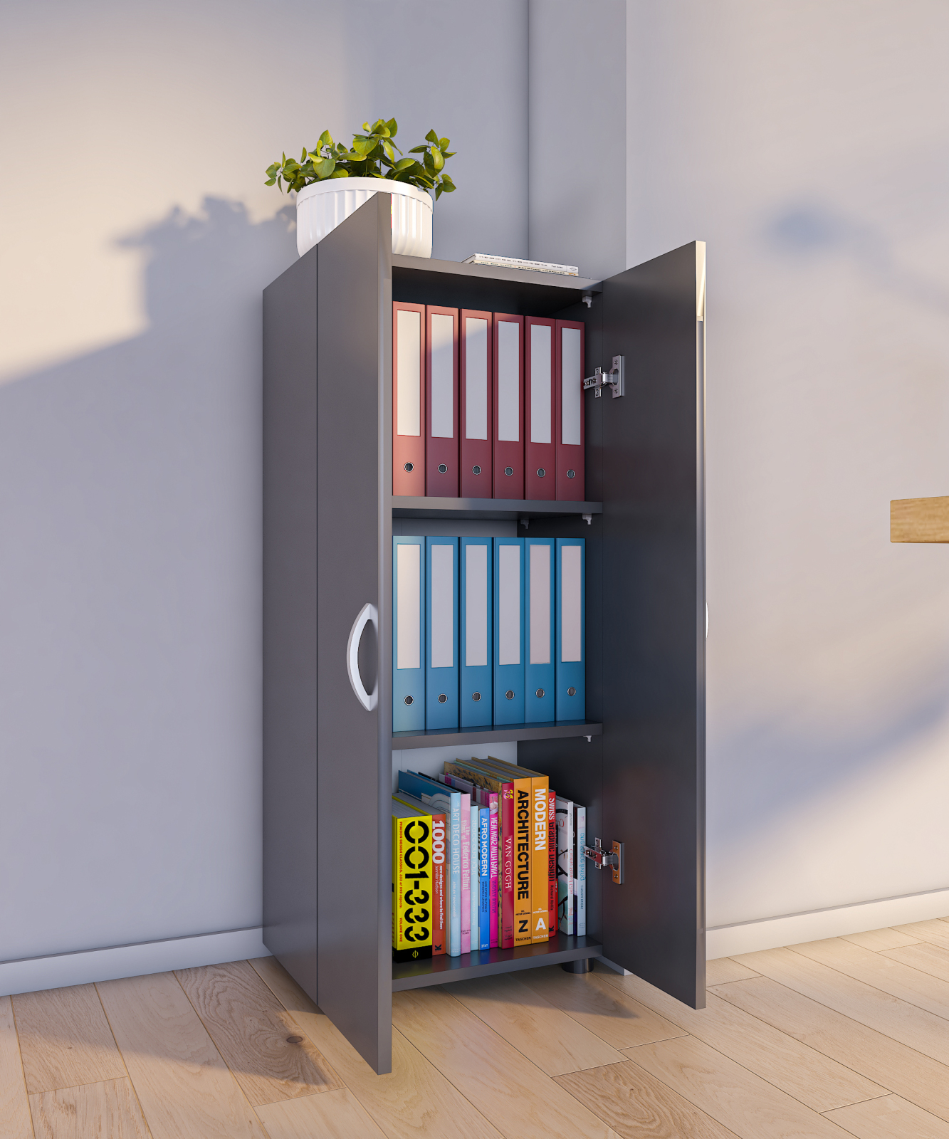 Büroschrank ULAS - anthrazit - 3 Fächer - 49 cm