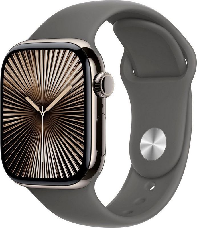 Apple Watch Series 10 - Wifi + 4G - 42mm - Natural Titanium Case met Stone Grey Sportbandje - M/L