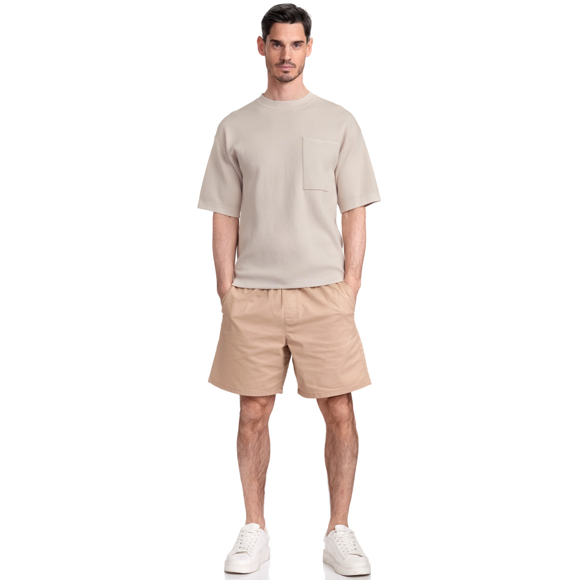 Jonas Nielsen Herren Strick-T-Shirt mit Brusttasche beige