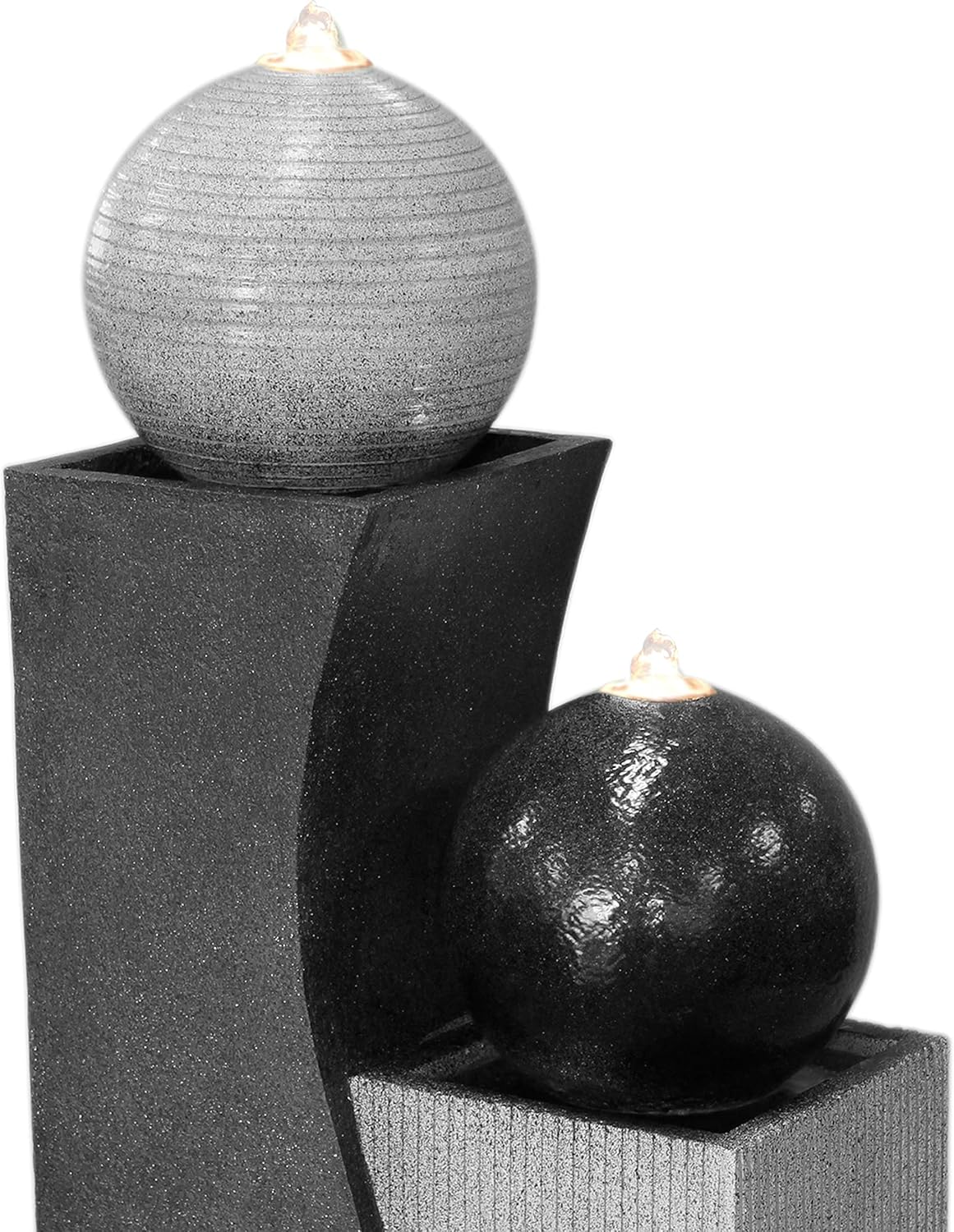 Dehner Gartenbrunnen Ying Yang mit LED Beleuchtung, ca. 94 x 41.5 x 24 cm, Polyresin, grau