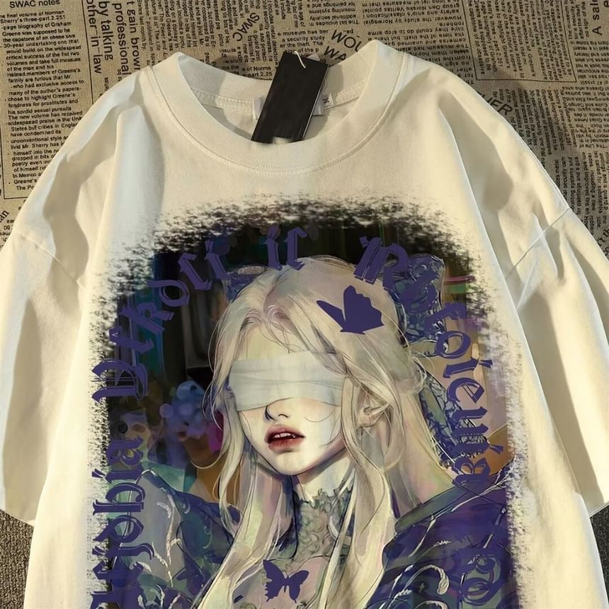 Bay Go Mall - Anime-oversized T-shirt met korte mouwen en ronde hals