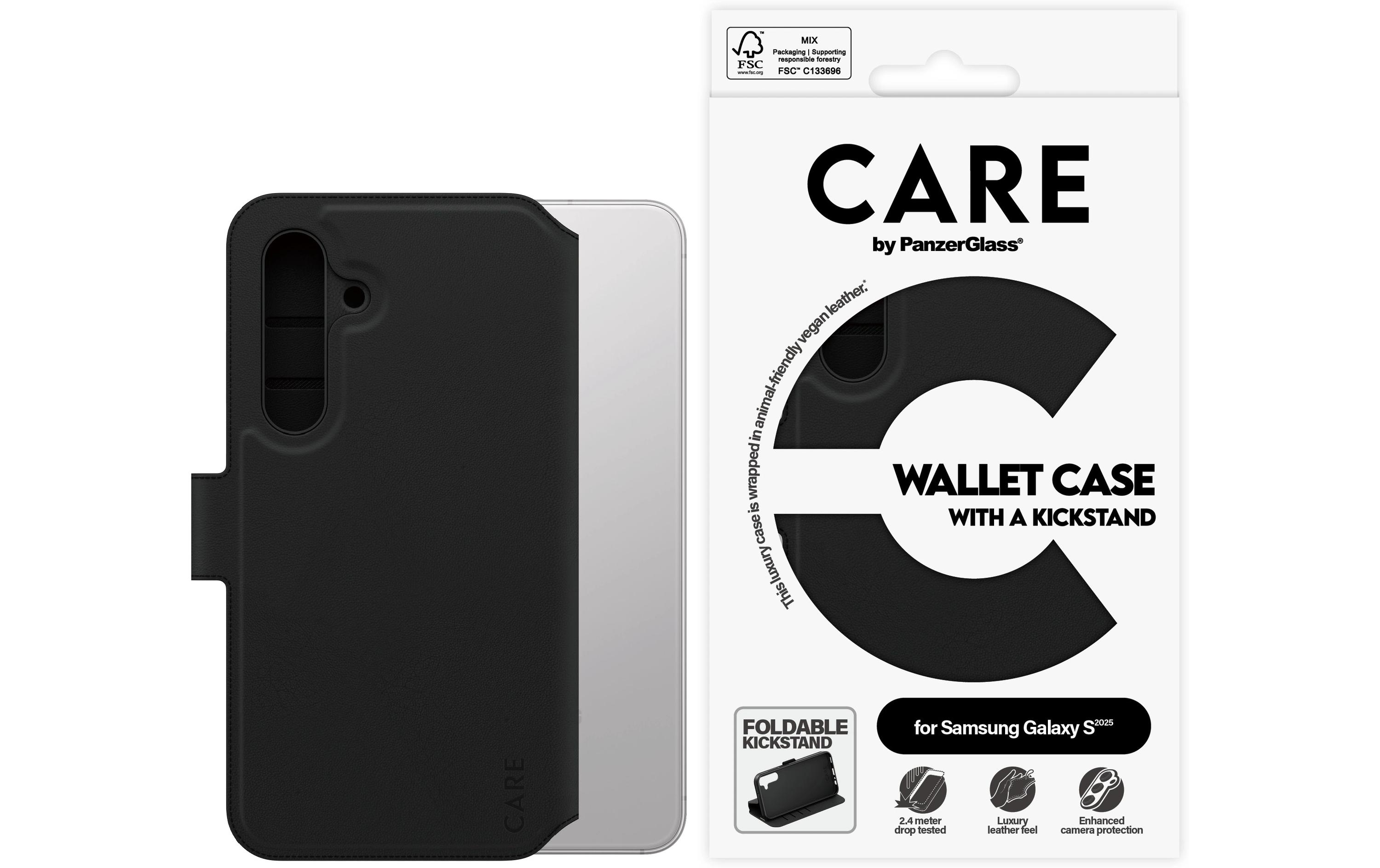 Back Cover Wallet Case Kickstand Galaxy S25 SchwarzSchutzhülle für das Samsung Galaxy S25