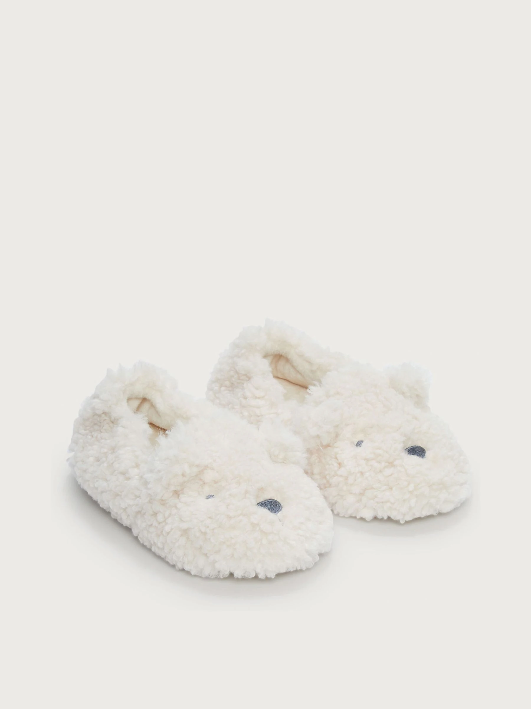 The White Company Natural Teddy Bear slippers met borgvoering
