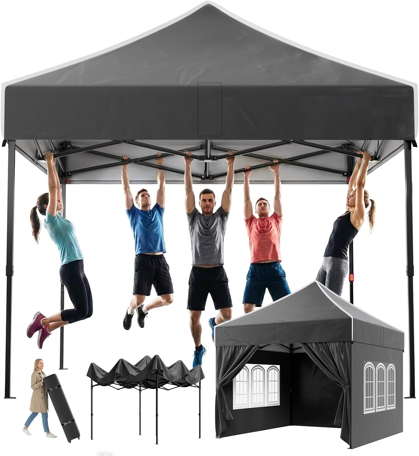 Devoko Pavillon 3x3 Wasserdicht Stabil Winterfest, Steiler Giebel, Faltpavillon mit Seitenwänden, UV Schutz 50+, Partyzelt Höhe Verstellbar, Grillpavillon für Gärten, Innenhöfe, Camping. Schwarz
