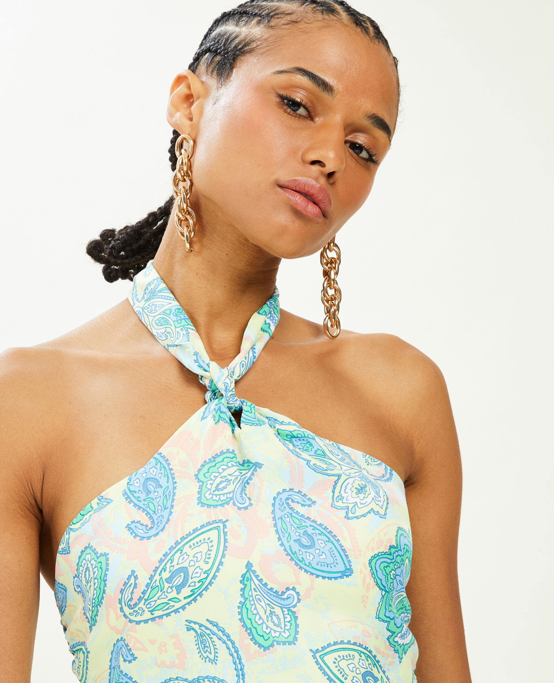 Top dos-nu esprit foulard - Jaune