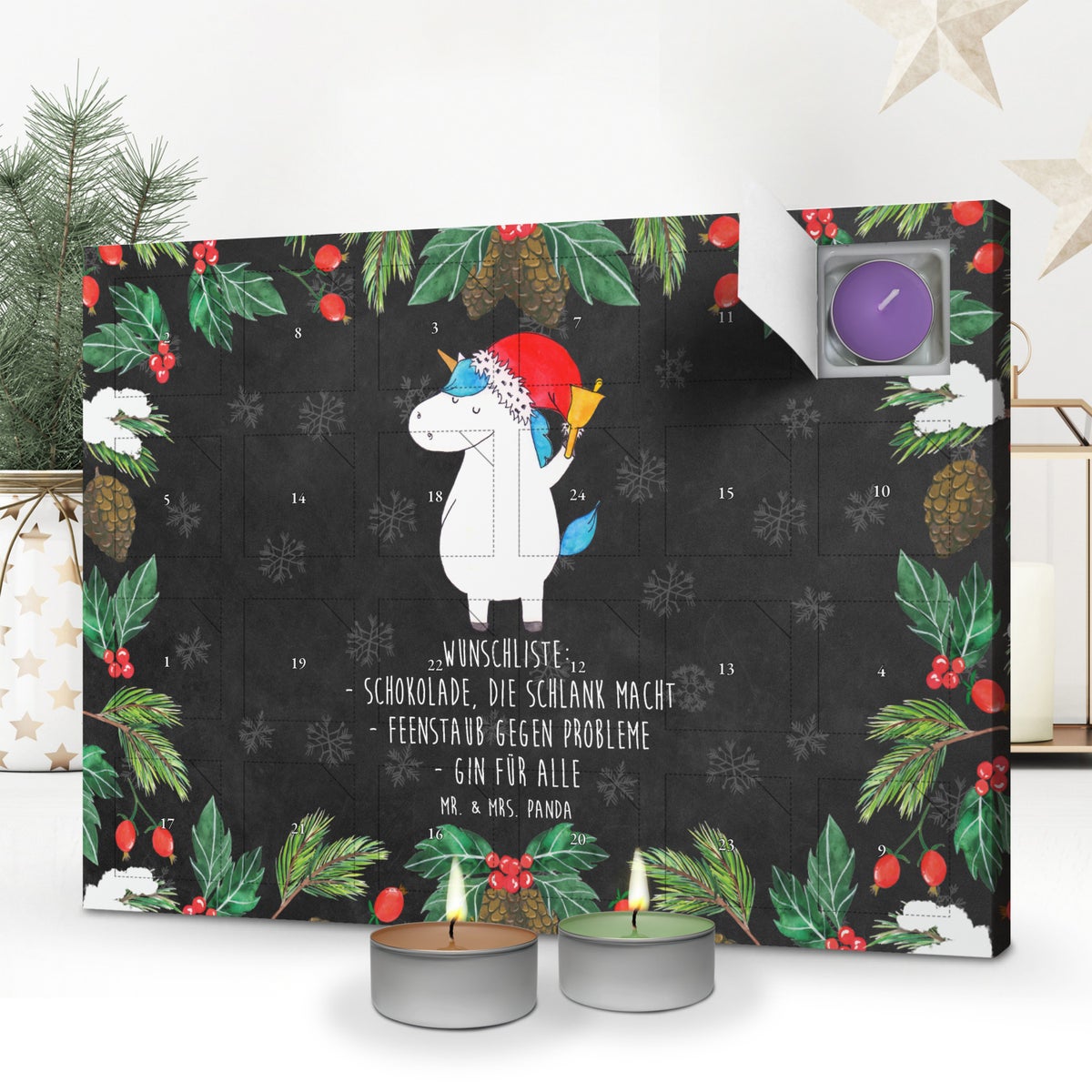 Mr. & Mrs. Panda Geurkaars Adventskalender Eenhoorn Kerstman - Zwart