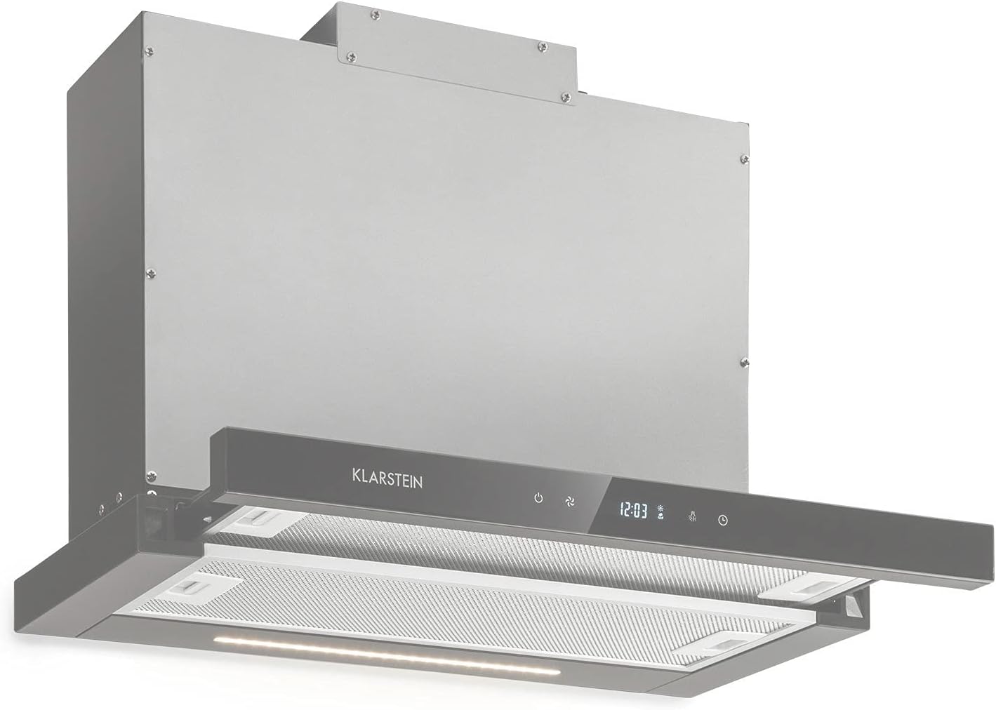Klarstein Mariana Neo 60 Dunstabzugshaube, 60 cm, EEK A, 640 m³/h, Umluft & Abluft, LC-Display, Timer, Touch-Panel, LED, Flachschirmhaube, Teleskophaube, Unterbau-Dunstabzugshaube, Glasfront, schwarz