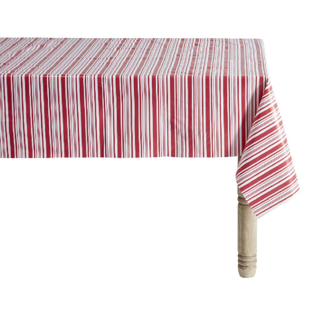 Toile cirée rayée rouge et blanc L. 140 cm