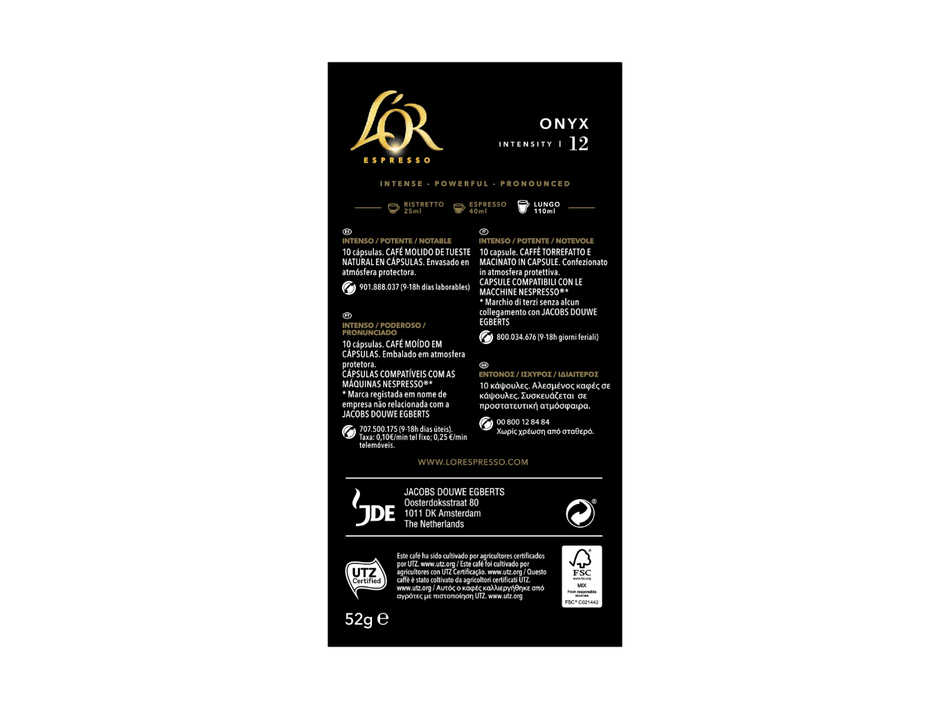 CÁPSULAS CAFÉ L'OR ONYX 10 UN