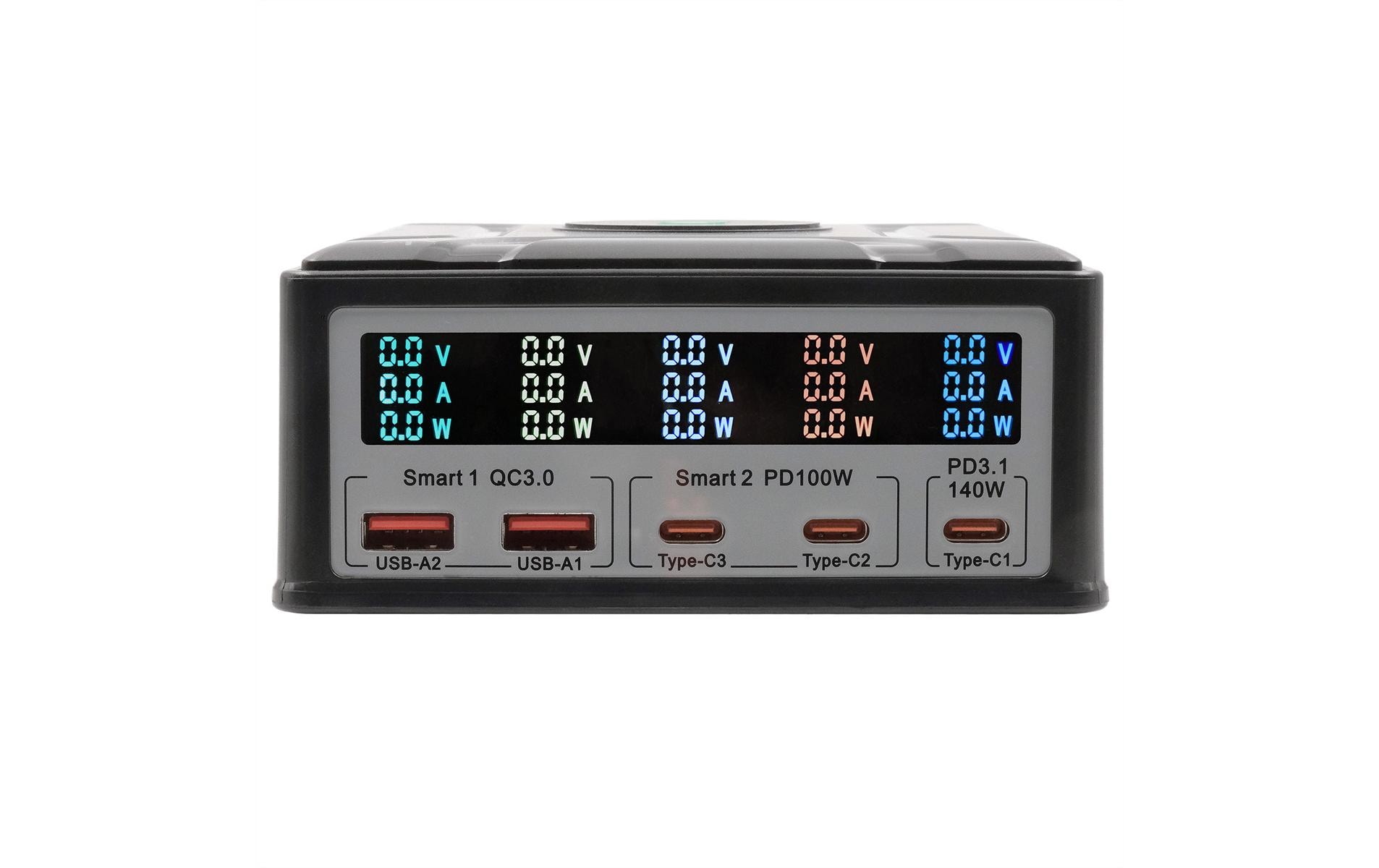 Ladestation EX-1107 Schwarz<br>260 W Multiport Ladestation mit 6 USB Anschlüssen