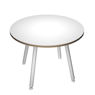 Table ronde - H74 cm - 80 cm - 3 pieds métal blanc - plateau blanc