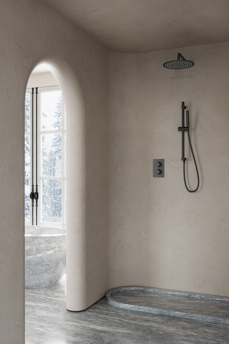 Saniclear Iron inbouw regendouche met 30cm hoofddouche, muurarm en glijstang verouderd ijzer - gunmetal