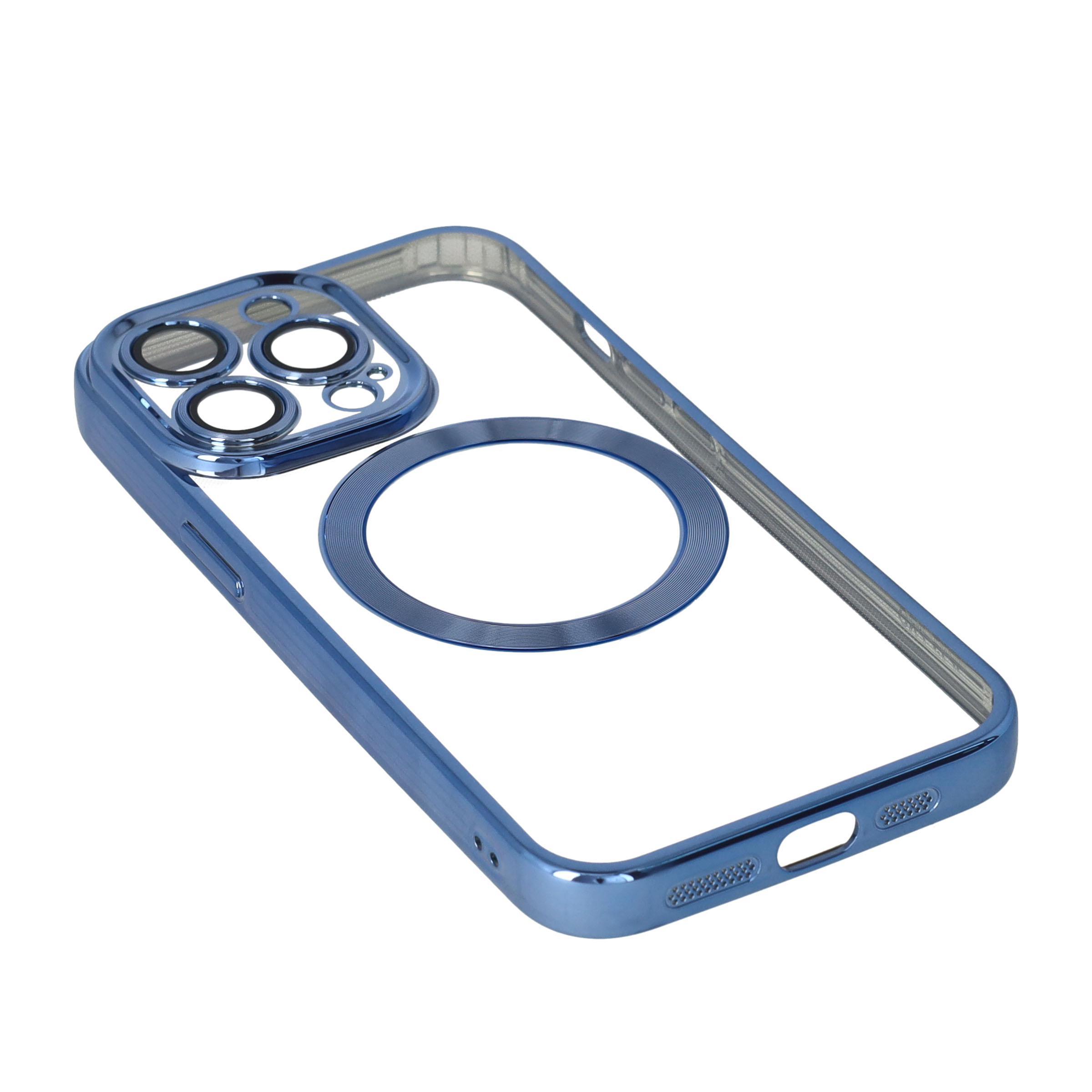 iPhone 13 Pro MagSafe Gummi Case Hülle mit Acryl Kameraglasschutz - Blau / Transparent