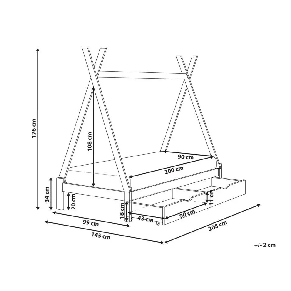 DEVAY - Kinderbed met opbergruimte - Wit - 90 x 200 cm - Grenenhout