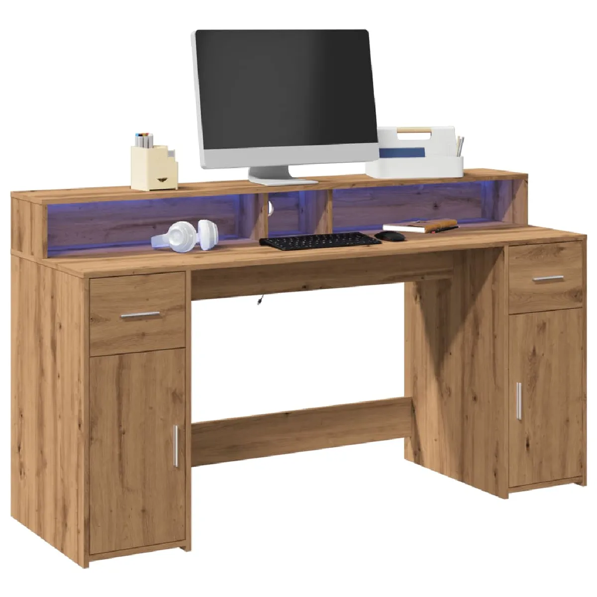 vidaXL Bureau avec LED chêne artisanal