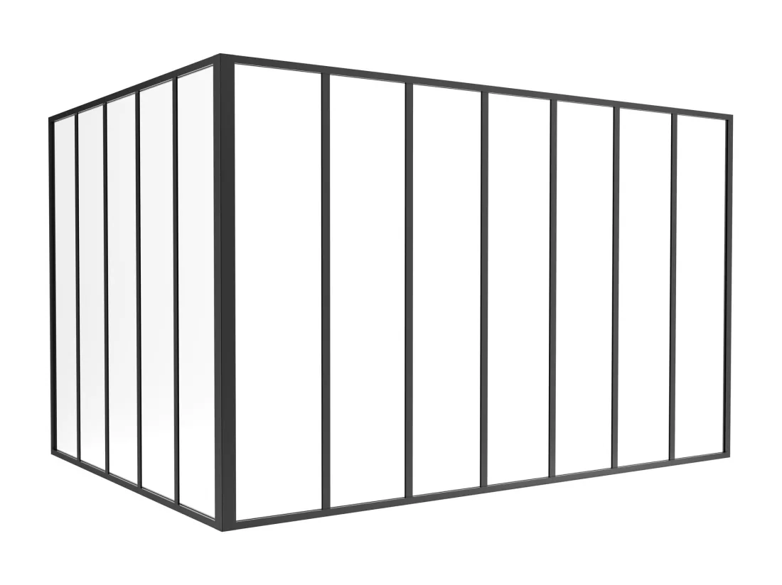 Verrière d'angle d'atelier en aluminium thermolaqué - L210 x L150 x H130 - Noir - BAYVIEW