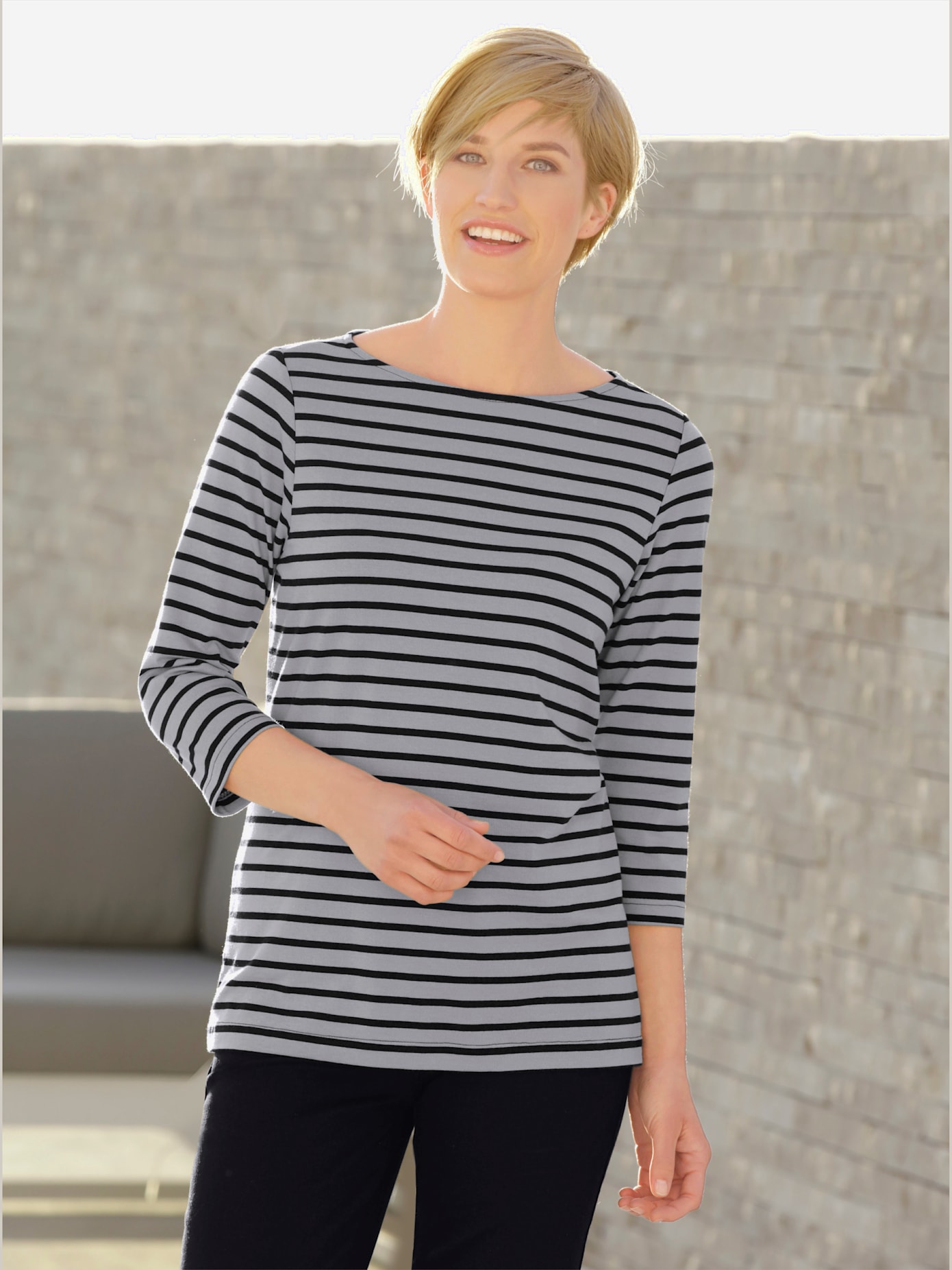 T-shirt rayé col bateau manches longues