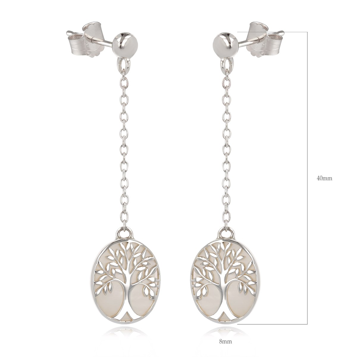 Boucles d'Oreille en Nacre Blanche et Argent Massif Rhodié | Motif Arbre de Vie | Aden