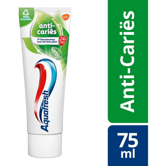 Aquafresh Anti Cariës Tandpasta Voor Gezonde Tanden & Een Frisse Adem 75 ML Recyclebare Plastic Tube & Dop