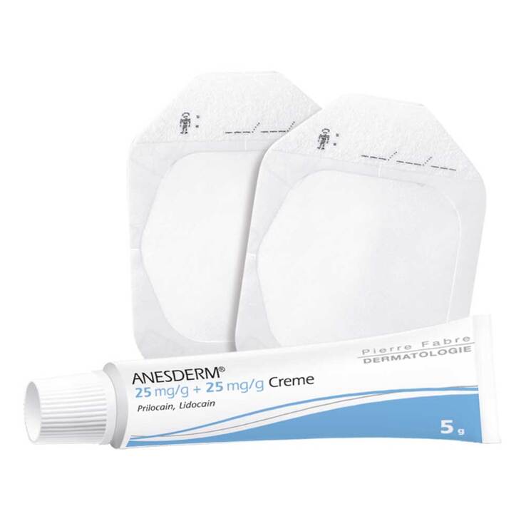 ANESDERM 25 mg/g + 25 mg/g Creme + Pflaster, 5X5 g
