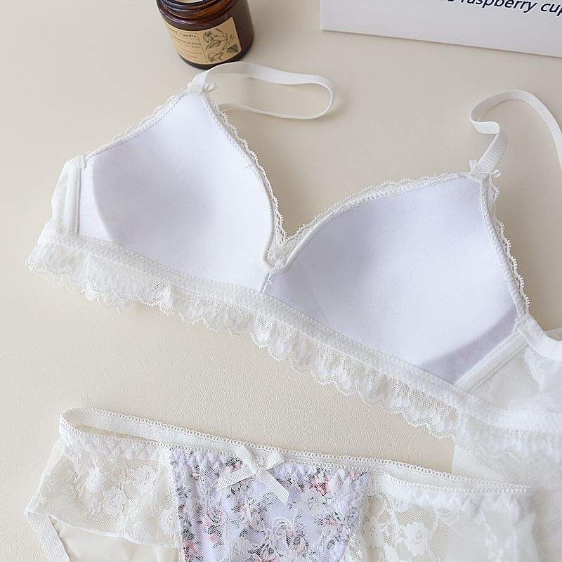 Nabla - Bloemenprint Strik Kanten Beha / Slip / Set