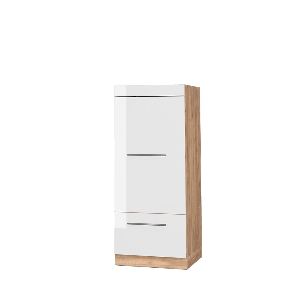 Vicco Mikrowellenumbauschrank Küchenschrank Küchenmöbel Fame-Line Eiche Weiß 60 cm modern Hochglanz Küche Einbauküche Blende Hochschrank Schublade Mikrowelle Backofen Küchenzeile