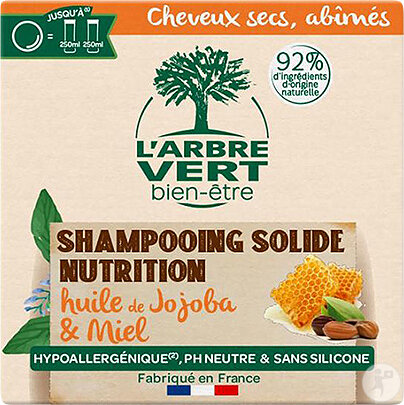 L'Arbre Vert Shampoing Solide Nutrition Jojoba Et Miel Cheveux Secs Et Abîmés 75g