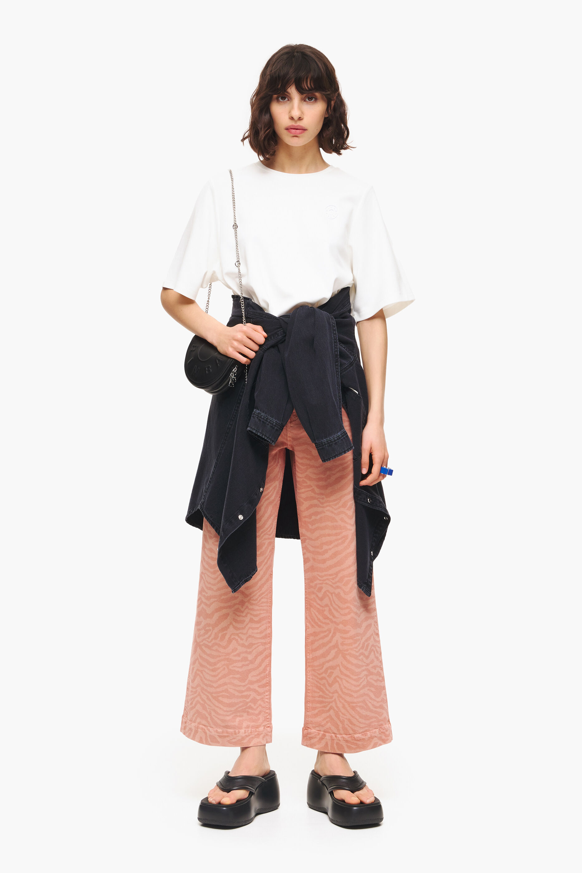 CULOTTE - Calça jeans de cintura alta com estampa de tigre cor damasco