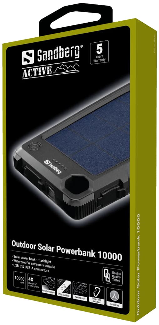 10.000 mAh Udendørs Solar PowerBank, Sort