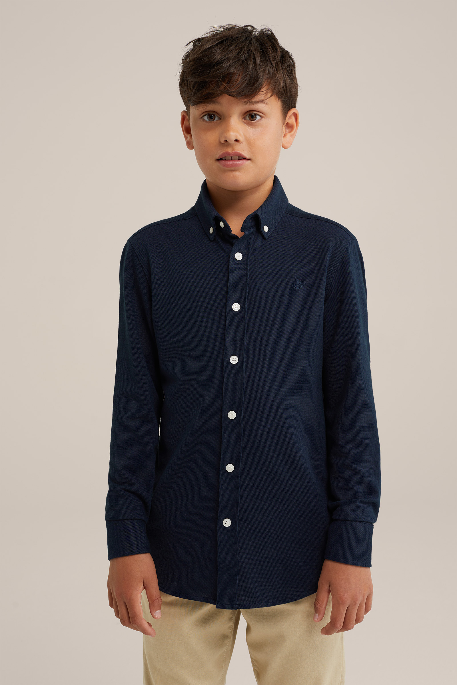 Jongens overhemd van piquéjersey WE Fashion Donkerblauw