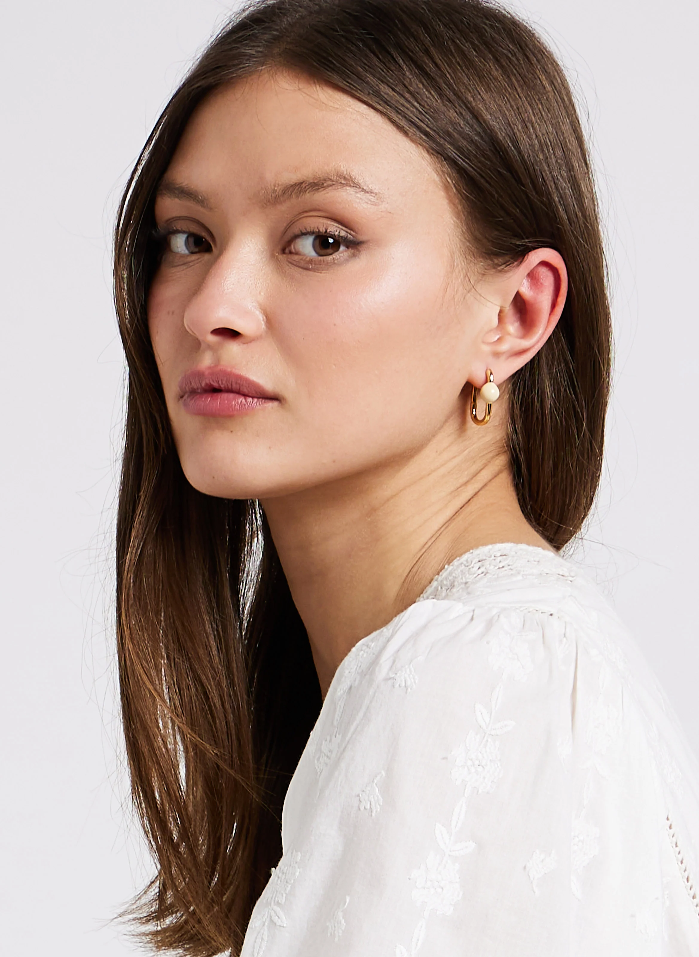 GEORGINA - Boucles d'oreilles rectangles à perles | Blanc