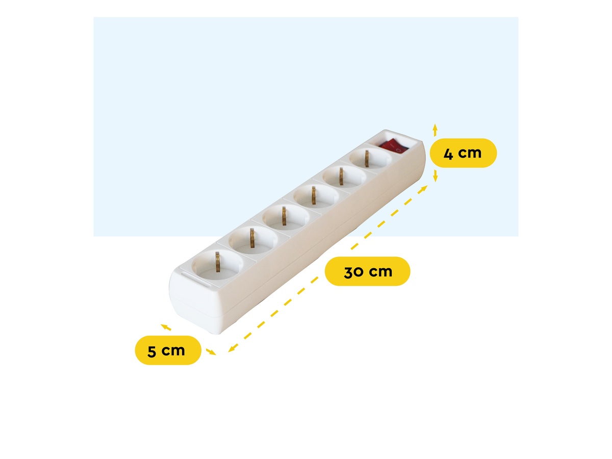 BRASQ 3 meter 6-voudige stekkerdoos met schakelaar - White