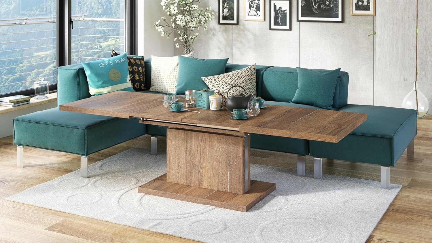 Mazzoni Aston Couchtisch ausziehbar höhenverstellbar 120/200cm in Eiche Halifax modern vielseitig Wohnzimmertisch Esstisch Beistelltisch Sofatisch platzsparend hochwertig Wohnzimmer