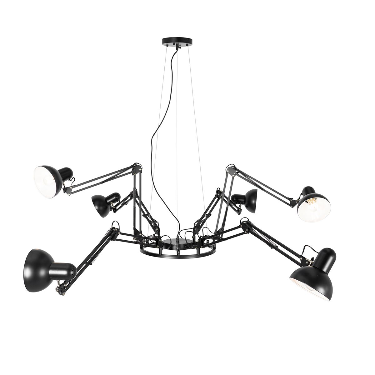 Industriële hanglamp zwart 6-lichts verstelbaar - Hobby Spinne