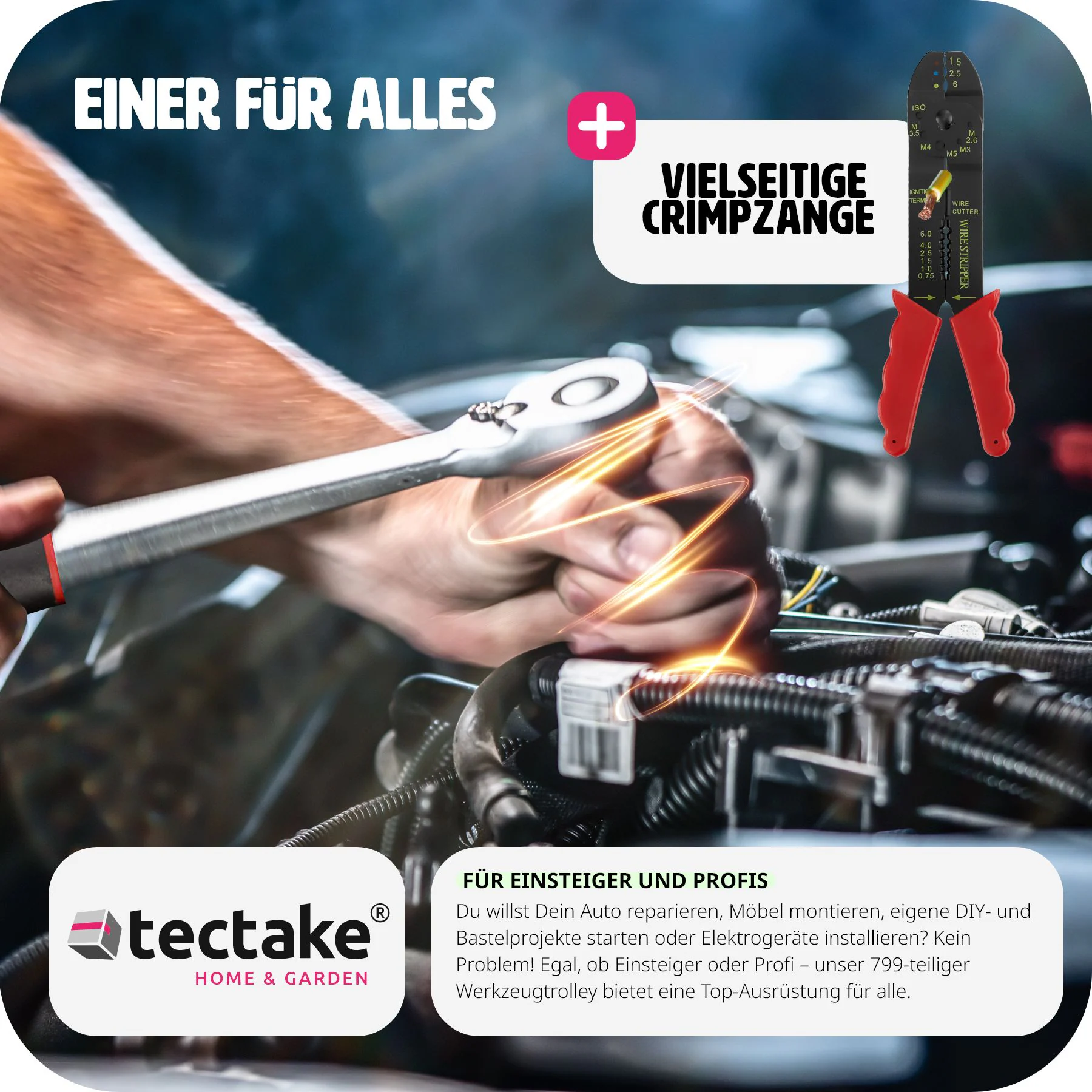 tectake® Werkzeugkoffer, 799-teilig, übersichtliche Anordnung auf 3 Ebenen, mit Klappgriff und Teleskopgriff, inklusive Handschuhe
