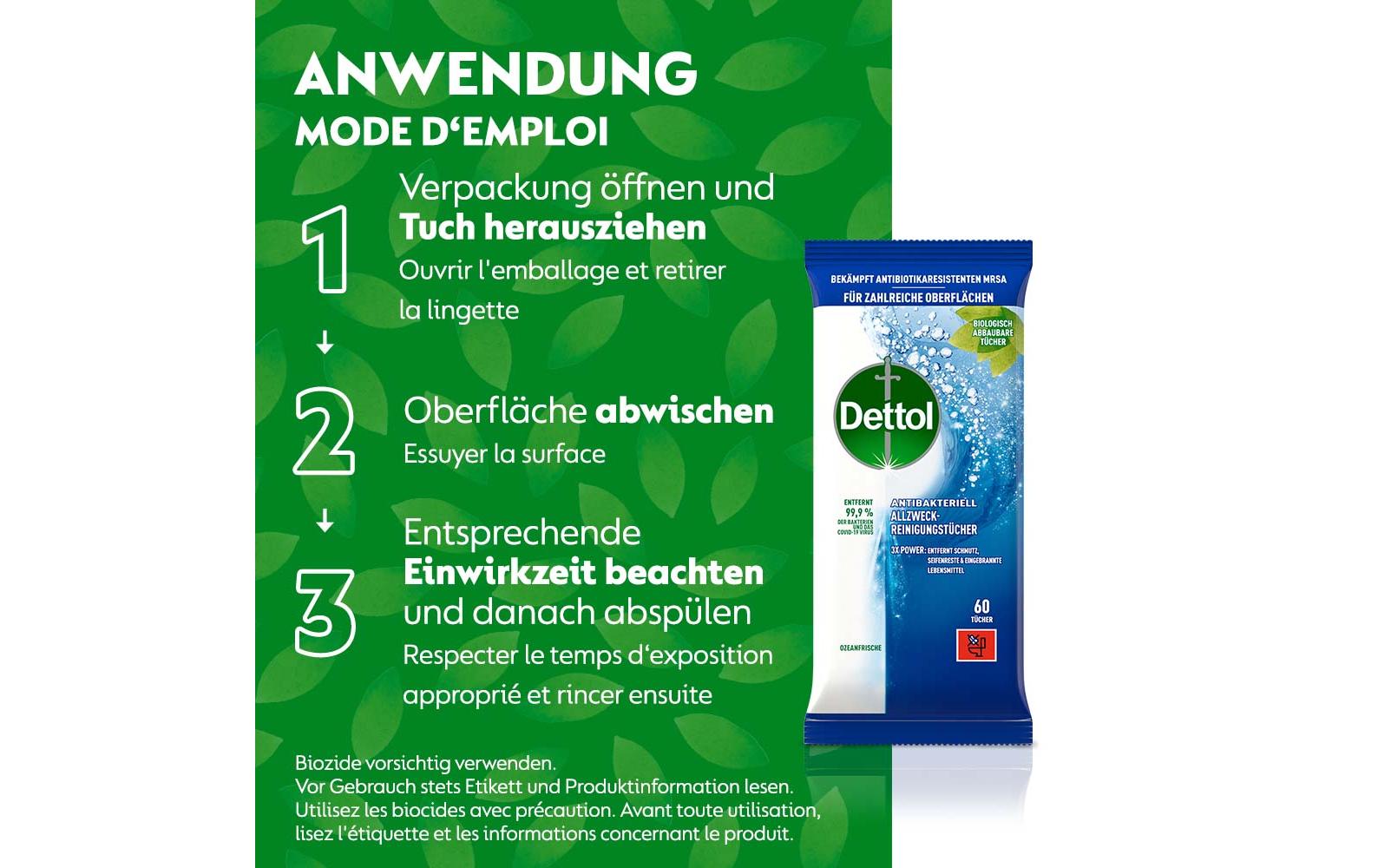 Allzweck-Reinigungstücher Ozeanfrische 60 StückAntibakterieller Oberflächenreiniger mit Ozean-Duft