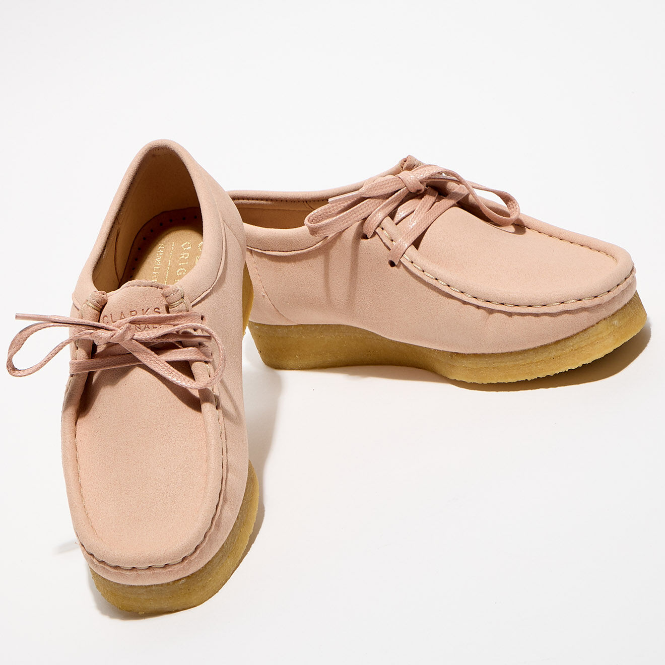 Clarks Originals Derbies en Velours de Cuir Wallabee rose clair