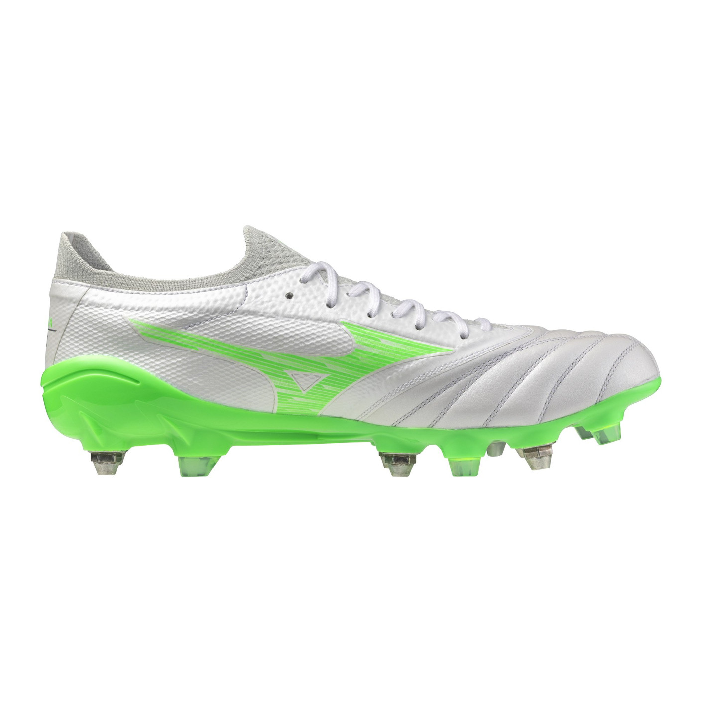 Mizuno Morelia Neo IV Beta Elite IJzeren-Nop Voetbalschoenen (SG) Zilver Felgroen