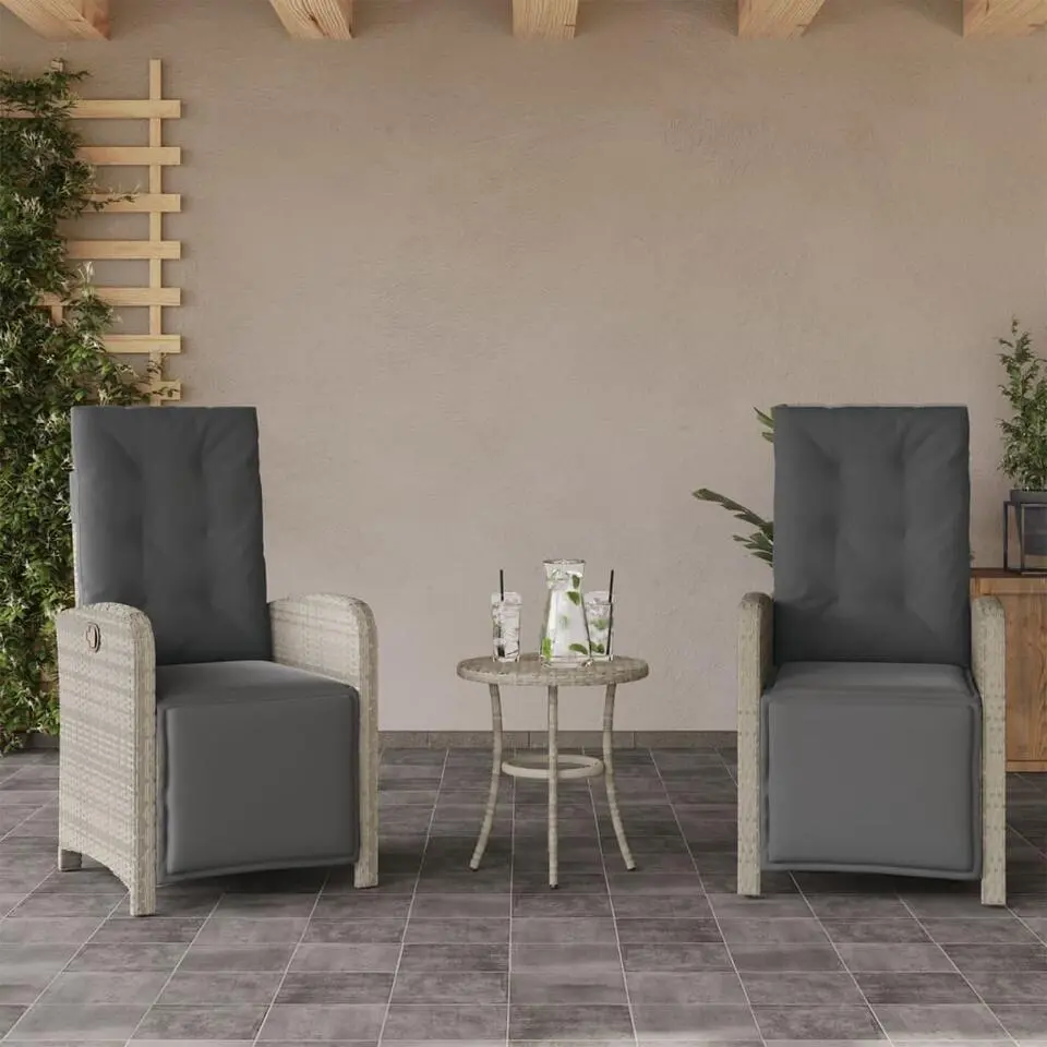 vidaXL - Verstelbare tuinstoelen en voetensteun - Grijs - Poly rattan - 2 stuks