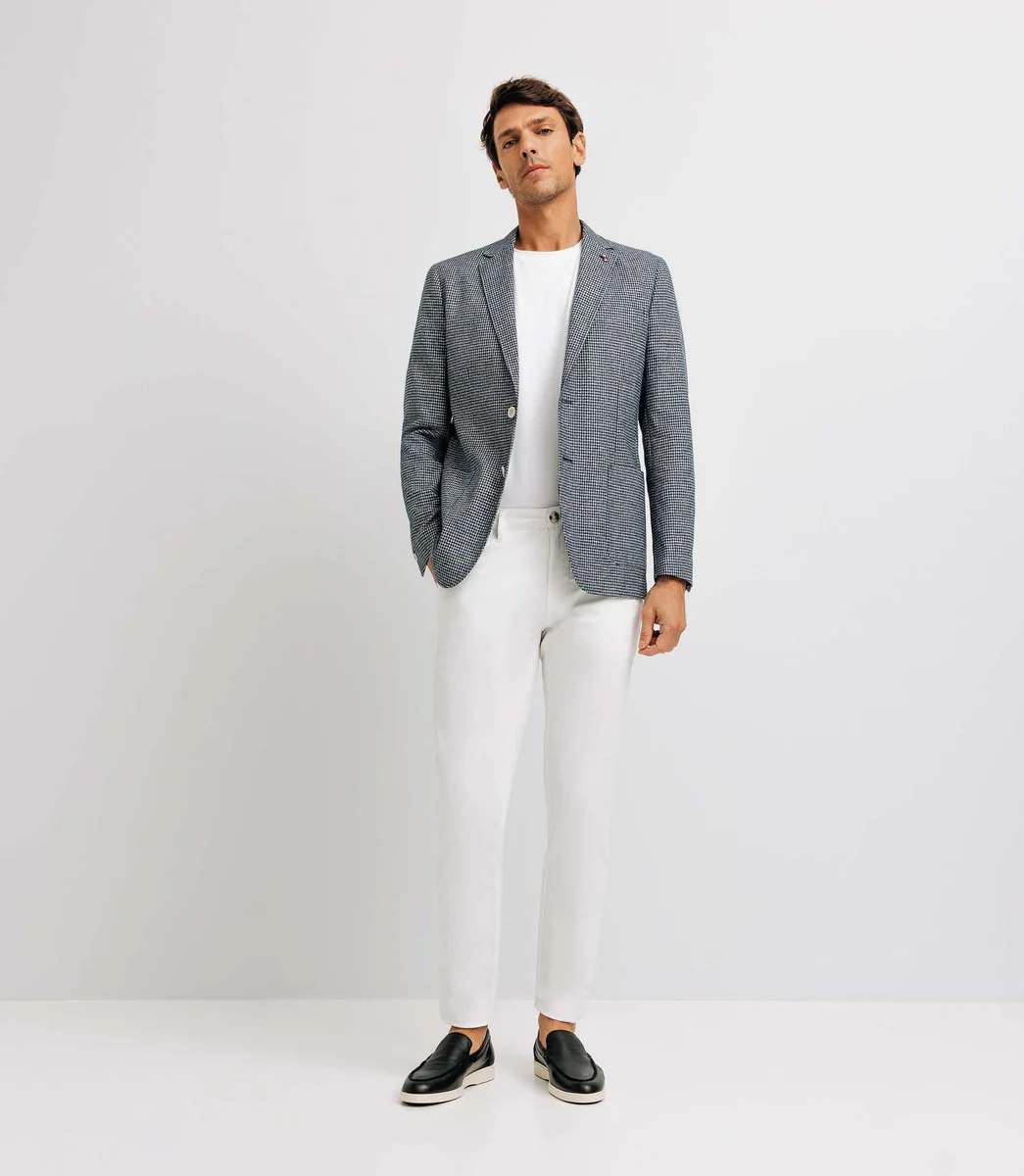 Veste casual en lin motif pied de poule marine