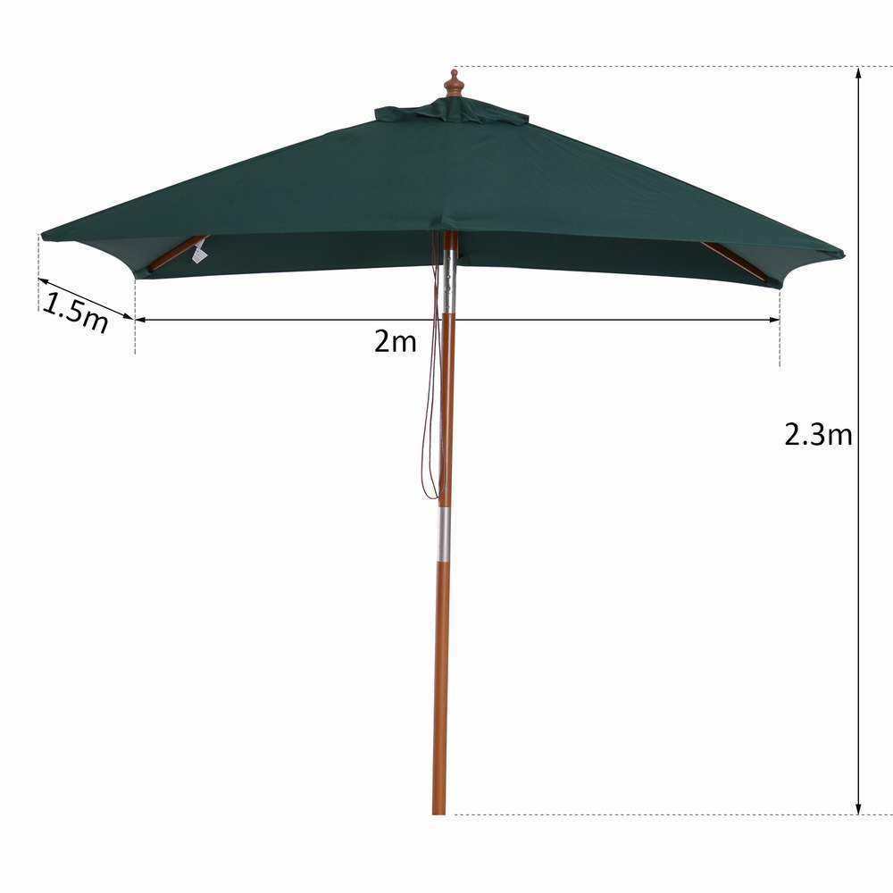 Parasol rectangulaire inclinable vert - 200x150x230cm