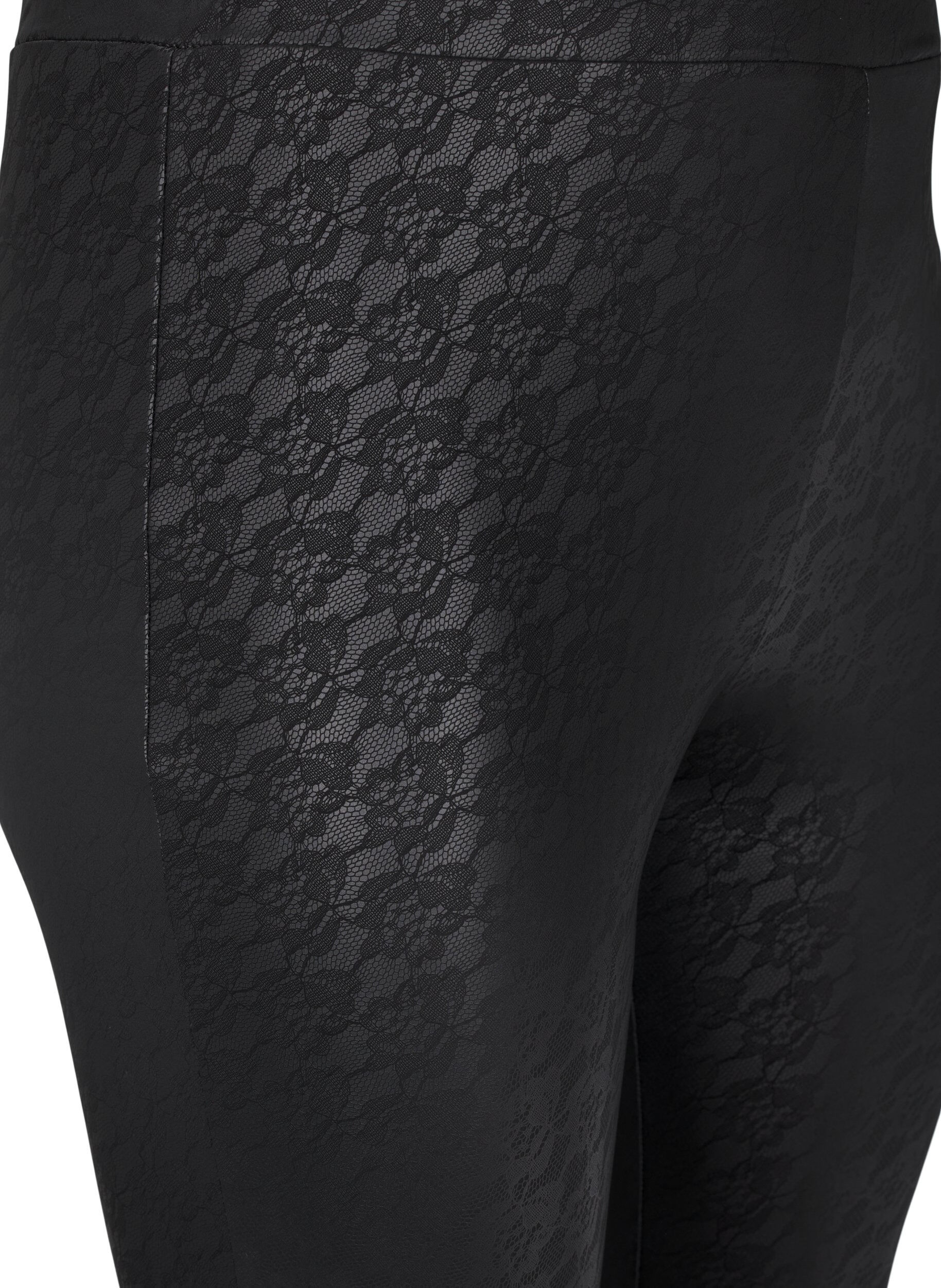 Leggings i imiteret læder med blondestruktur