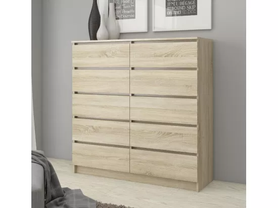 Commode AKORD K120 Chêne Sonoma 120 cm 10 tiroirs façade Chêne Sonoma 120x40x121 cm