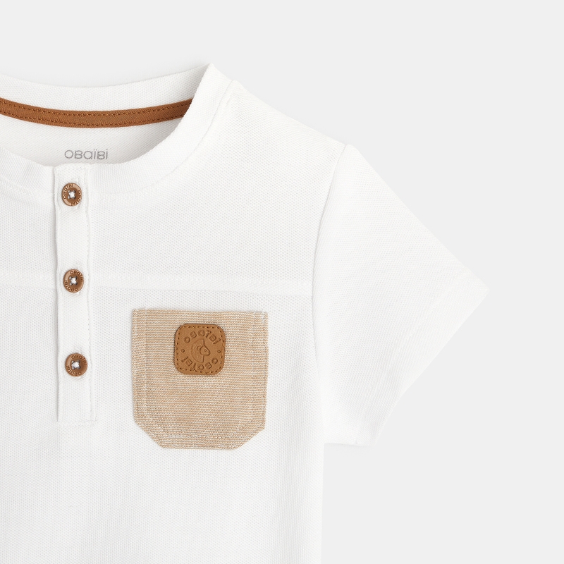 Polo tunisien maille piquée à poche blanc bébé garçon