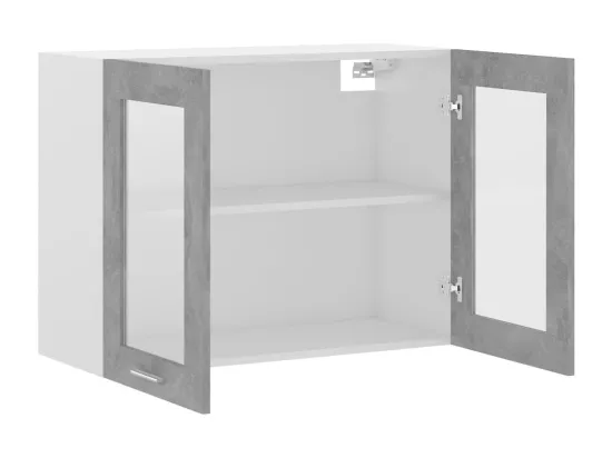 Armoire en verre suspendue Gris béton Bois d'ingénierie